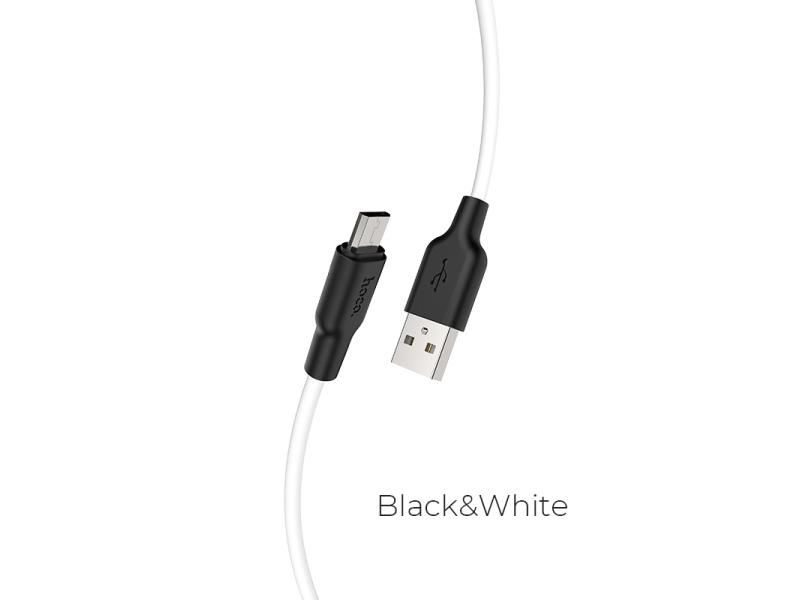 Hoco “X21 Plus” Силиконовый зарядный кабель для Micro (черный/белый)