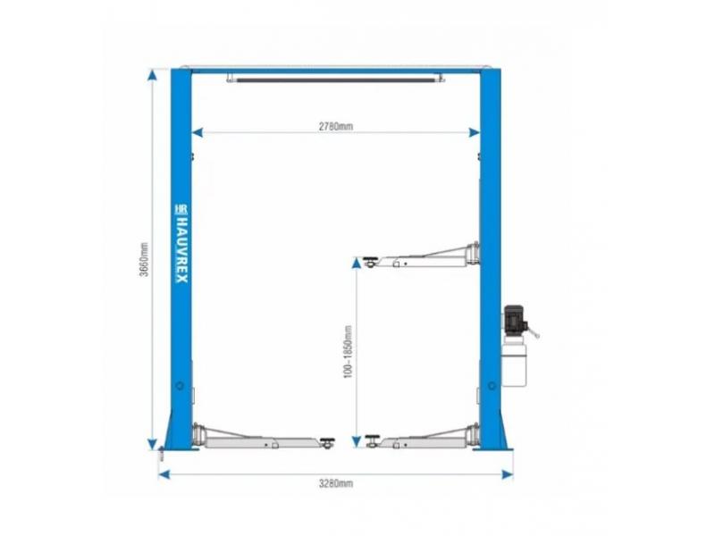 Elevator cu două coloane Hauvrex 4 tone cu sincronizare superioară, tensiune 380 V, model HTL3040.