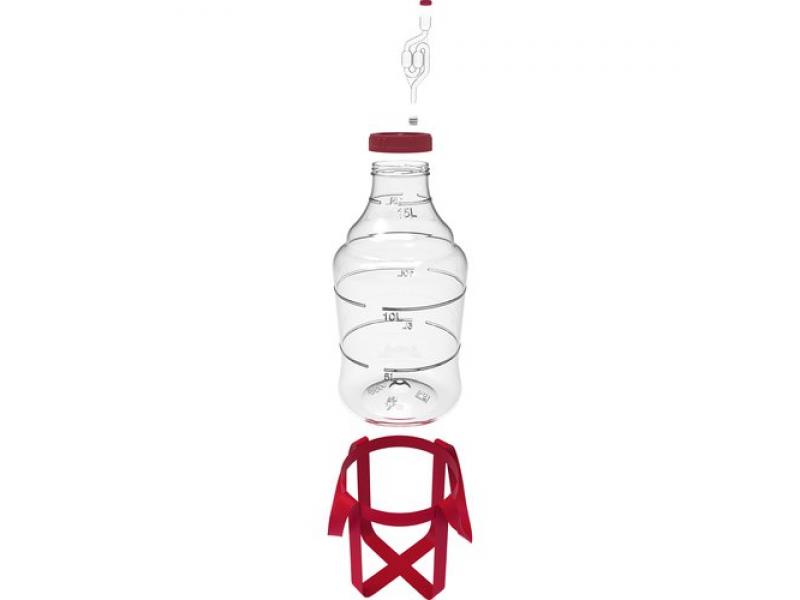 Бутыль пластиковый для вина с гидрозатвором , колпачком, ручками 15л