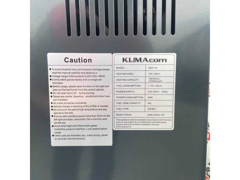 Încălzitor portabil pe motorină KlimaCom NDH-16 (16 kW, 100–120 m²)