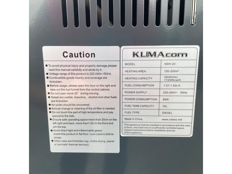 Încălzitor portabil pe motorină KlimaCom NDH-20 (20 kW, 150–200 m²)
