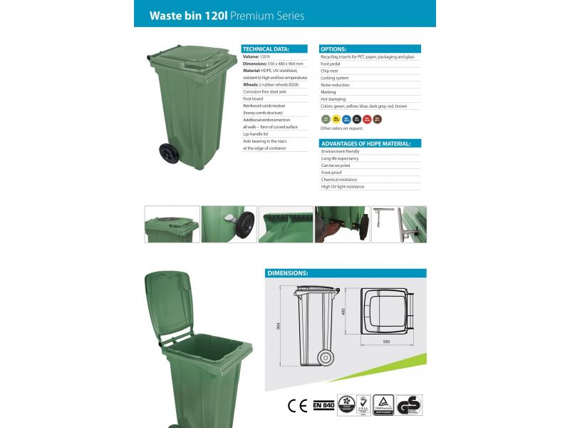 Garbage container with wheels EU 120 l