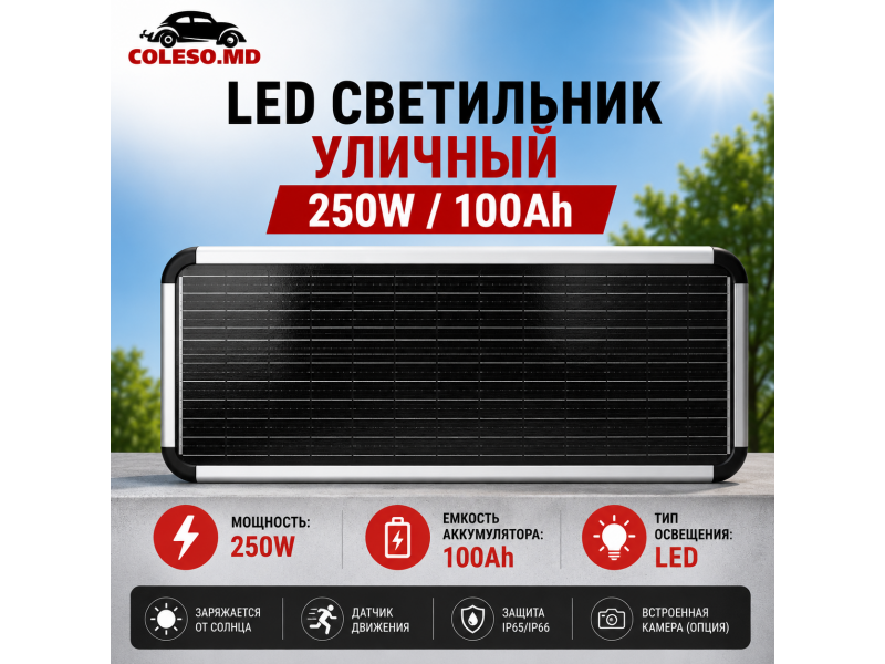 LED светильник уличный 250W/100Ah