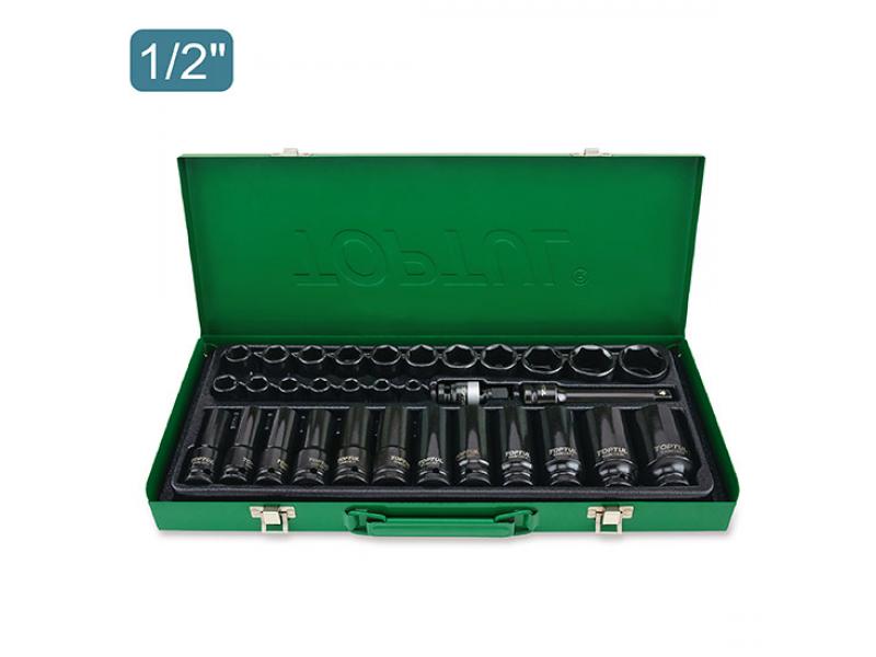 Набор ударных головок TOPTUL 1/2", 8–32 мм, 32 ед., короткие и длинные (GDAD3201)