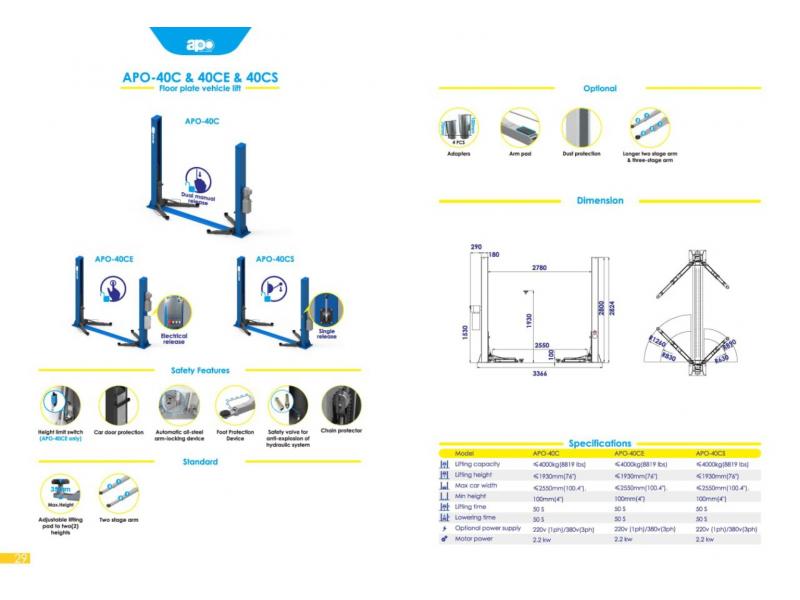  Elevator auto hidraulic cu două coloane Unite APO-40C 380V