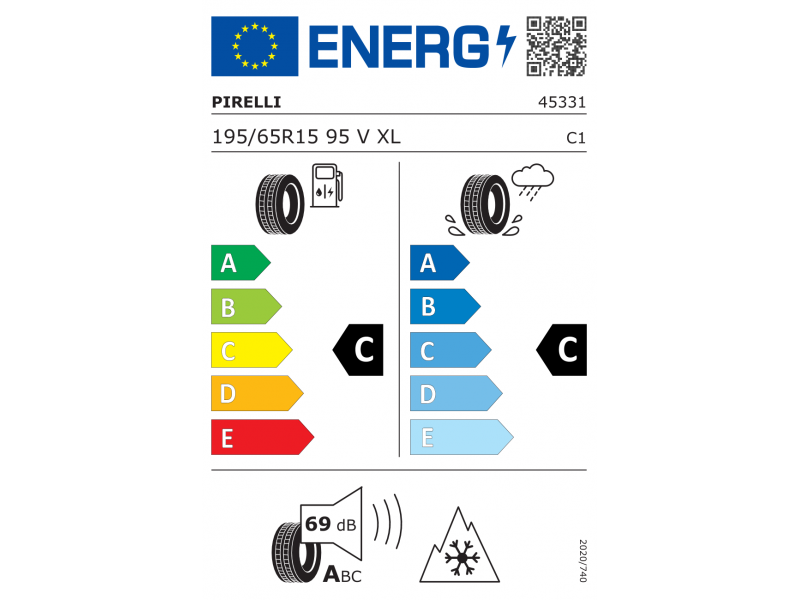 195/65/15 Pirelli Powergy 95V XL  лето