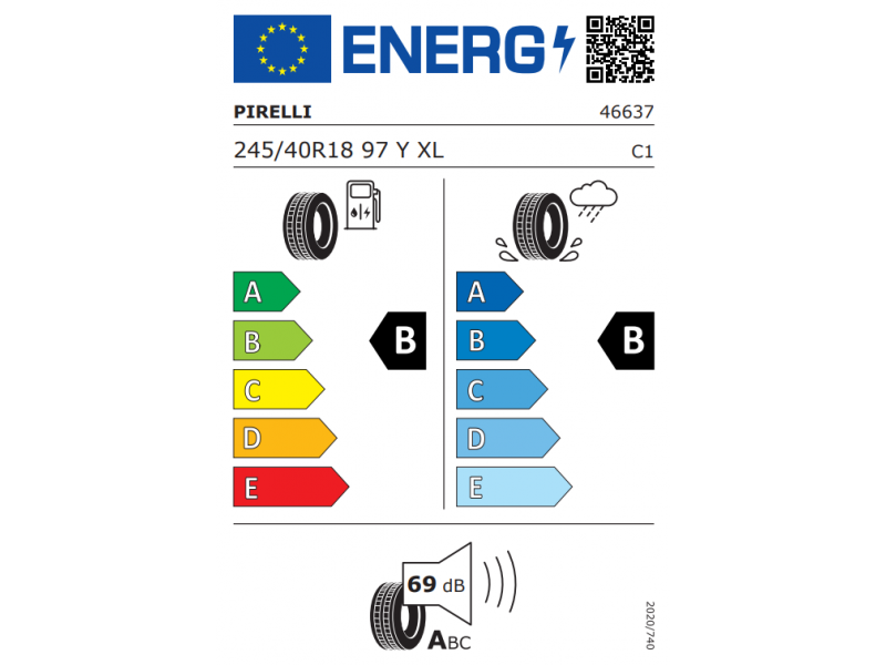 245/40/18 Pirelli Powergy 2  97Y XL лето