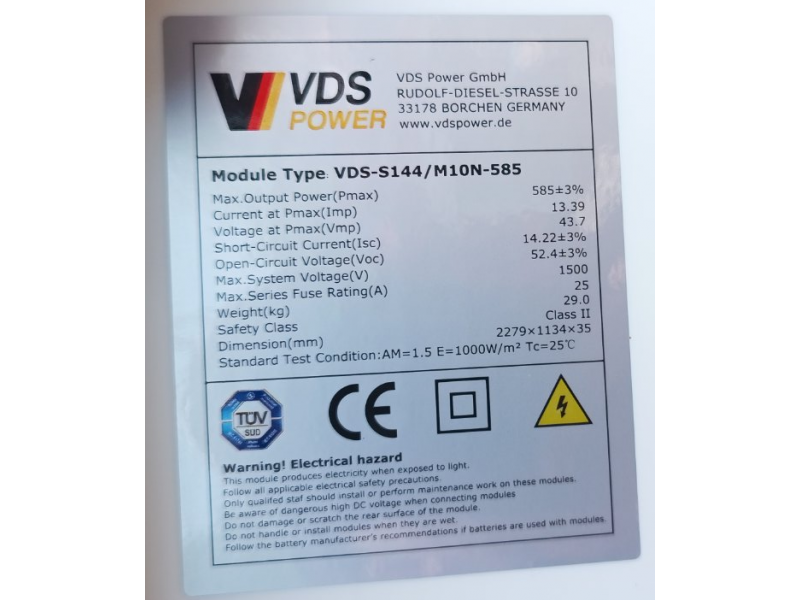 Монокристал. солнечная панель VDS-S144/M10N 585W (227.9*113.4*3.5)