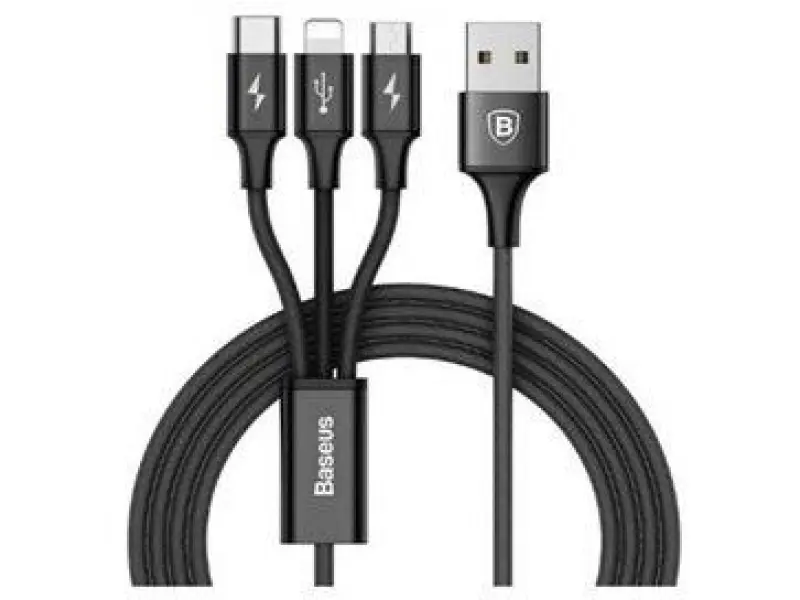 Кабель 3-в-1 Baseus Rapid Series (Микро+Lightning+Type-C) 3A 1.2M чёрный CAMLT-SU01