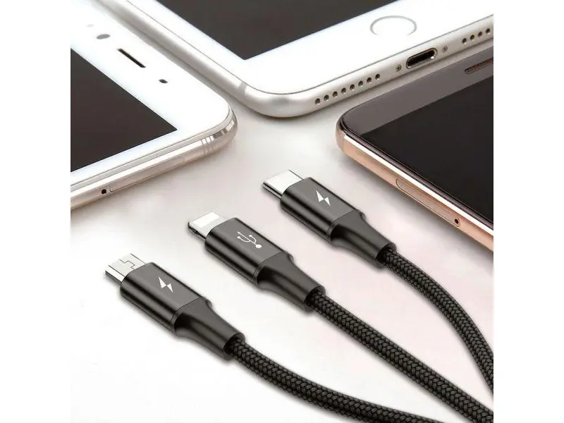 Кабель 3-в-1 Baseus Rapid Series (Микро+Lightning+Type-C) 3A 1.2M чёрный CAMLT-SU01